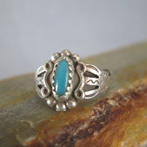 Turquoise Ring, Zuni Petit Point Child's Ring Size 2-2.75